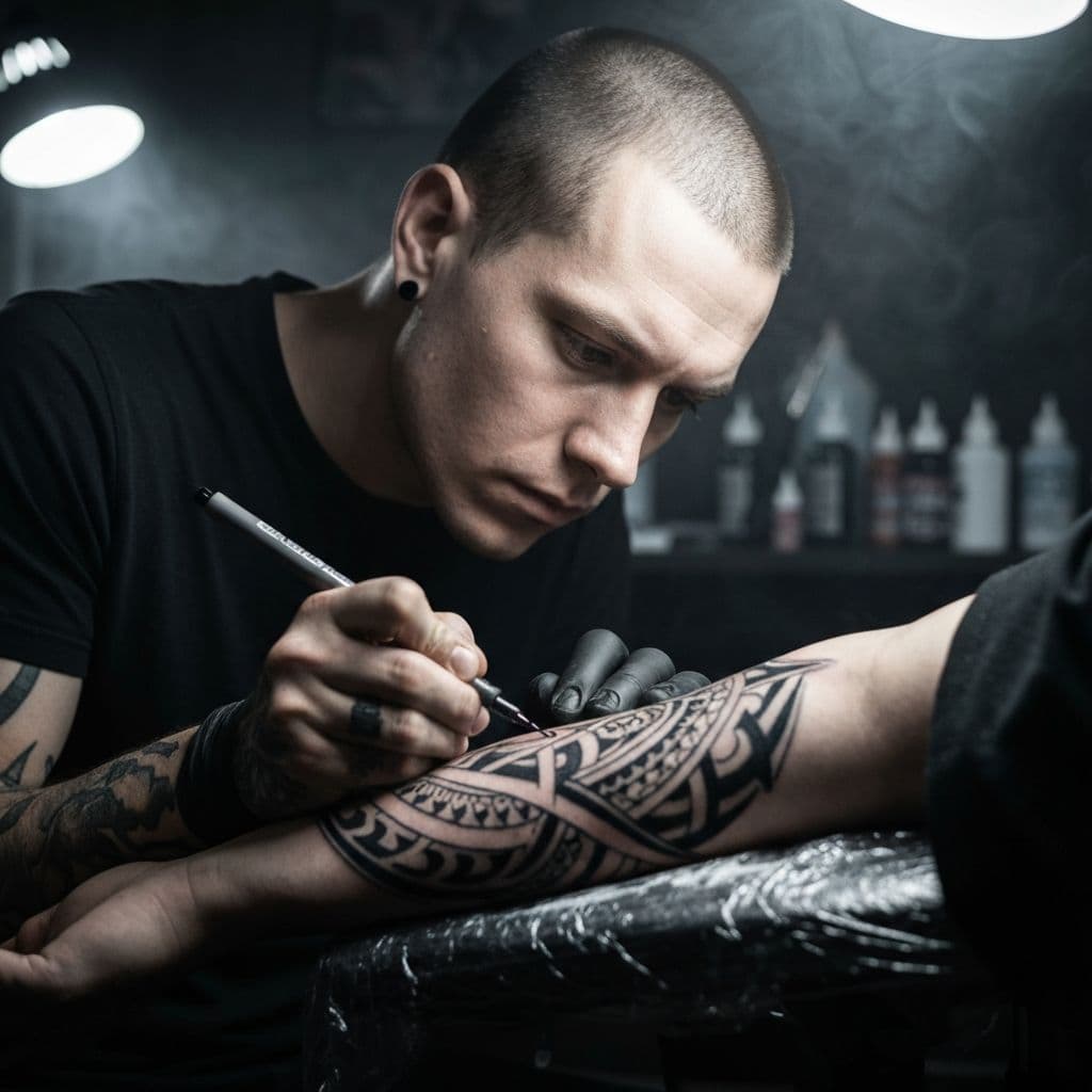 Tattoo artist working